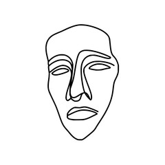 Sad Face Drawing with Closed Eyes on White Background