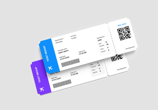 Flight Ticket Mockup PSD with Barcode