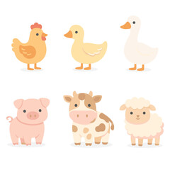 Farm animal icon collection with playful designs