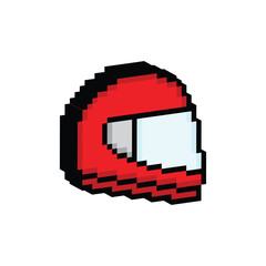 3D isometric pixel art motorbike helmet 8 bit vector icon for computer game logo 