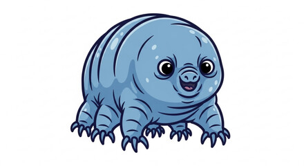 Cute Blue Cartoon Tardigrade Character