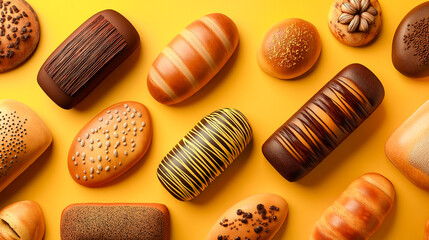 bread in a bakery display with croissants bread