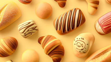 bread in a bakery display with croissants bread