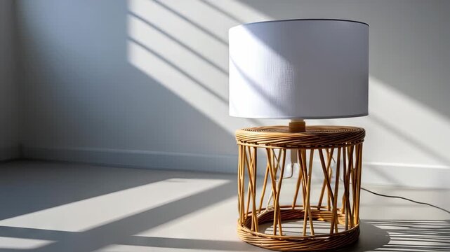 Beautiful lamp design on a table with interesting shadows in a bright room during daytime