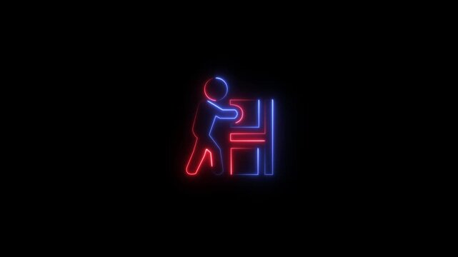 Abstract glowing neon warehouseman icon animation with dark background.Futuristic glowing neon warehouseman icon icon with smooth animated.