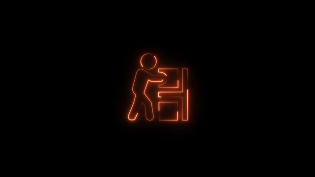 Abstract glowing neon warehouseman icon animation with dark background.Futuristic glowing neon warehouseman icon icon with smooth animated.