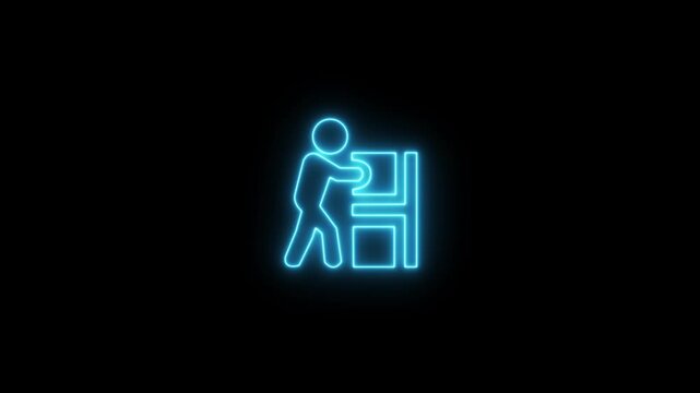 Abstract glowing neon warehouseman icon animation with dark background.Futuristic glowing neon warehouseman icon icon with smooth animated.