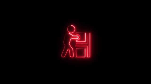 Abstract glowing neon warehouseman icon animation with dark background.Futuristic glowing neon warehouseman icon icon with smooth animated.
