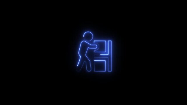 Abstract glowing neon warehouseman icon animation with dark background.Futuristic glowing neon warehouseman icon icon with smooth animated.
