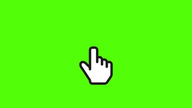 Animated hand cursor clicking with ripple effect on a green screen background for keying.