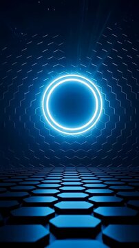 A Hypnotic Illumination: Neon Circular Portal in a Hexagonal Patterned Space - A Deep Dive into Futuristic Designs and Spectacular Light Effects