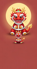 可愛らしい赤い龍が月を背景に微笑む、素晴らしいイラストレーション