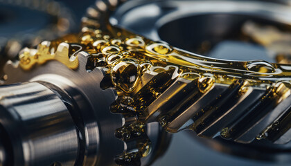 Fototapeta premium Lubricating metal gears with oil for industrial machinery