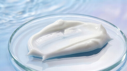 White Moisturizing Cream Smear Texture on Blue Background