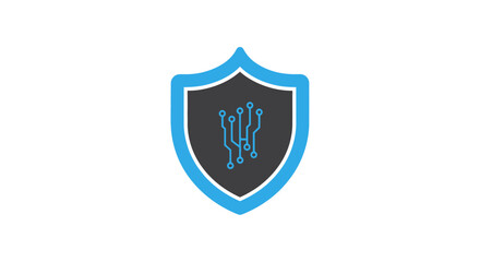 Blue shield logo with symbol.