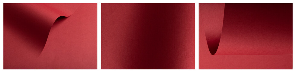 Fototapeta premium Flowing red surface, paper texture background. Matte burgundy material reveals woven grain with