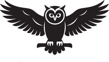 Obraz premium Elegant black owl silhouette perched on branch with spread wings
