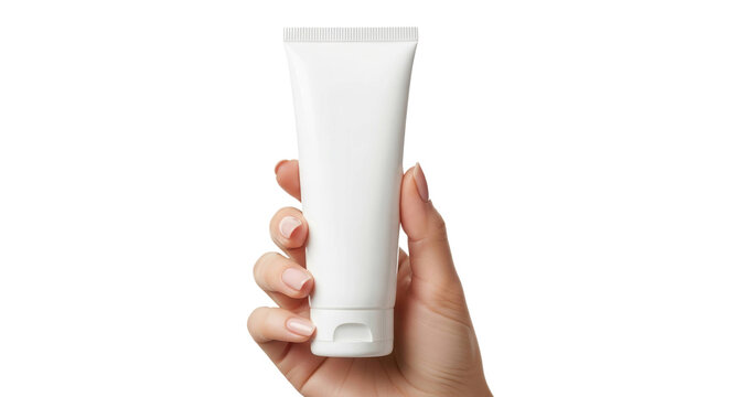 Woman Hand Holding White Cosmetic Tube
