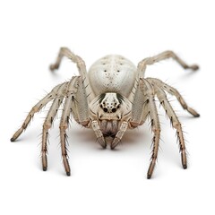 Fototapeta premium A white spider with black spots on a white background isolated on white background