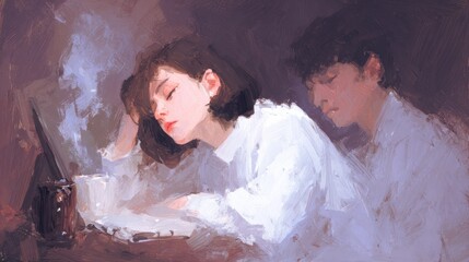 Woman and man in a soft painting style