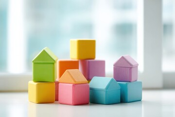 Obraz premium Colorful building blocks arranged in playful composition for educational purposes