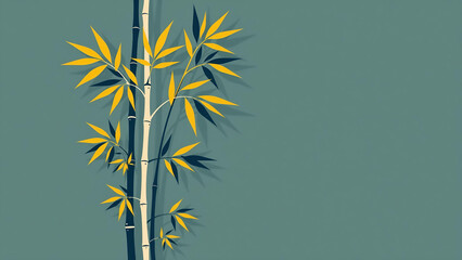 Minimalist Bamboo Stems Illustration on Dark Teal Background