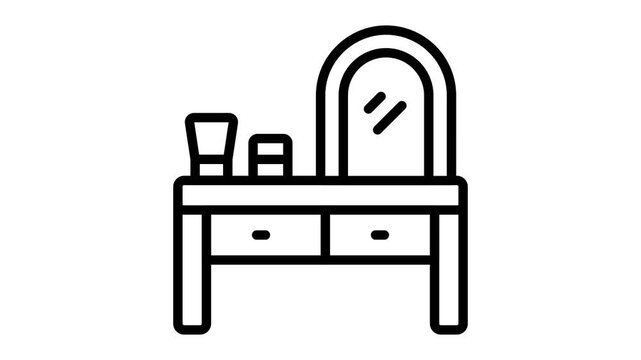 An elegant outline animated icon of bedroom vanity table