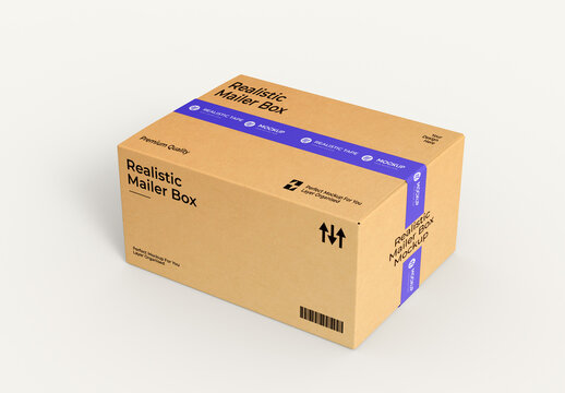 Realistic Mailer Box Mockup with Tape