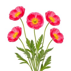 Fototapeta premium A bouquet of pink flowers with green leaves isolated on white background