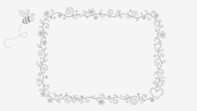 Floral border with buzzing bee and blank space