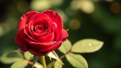A single red rose with water droplets