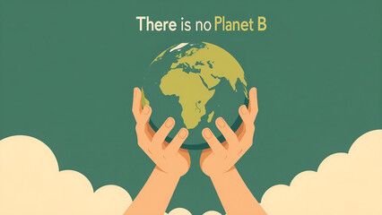Human Hands Holding Earth Globe with There Is No Planet B Text