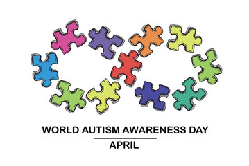 Autism Awareness Day, colorful Puzzle Design, hand drawn. Template for Poster, Banner, Flyer.	