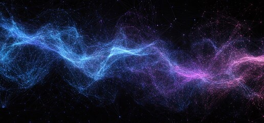 Ethereal blue and purple energy nebula cloud with soft glowing edges and misty diffusion in deep space darkness