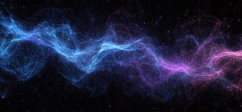 Ethereal blue and purple energy nebula cloud with soft glowing edges and misty diffusion in deep space darkness