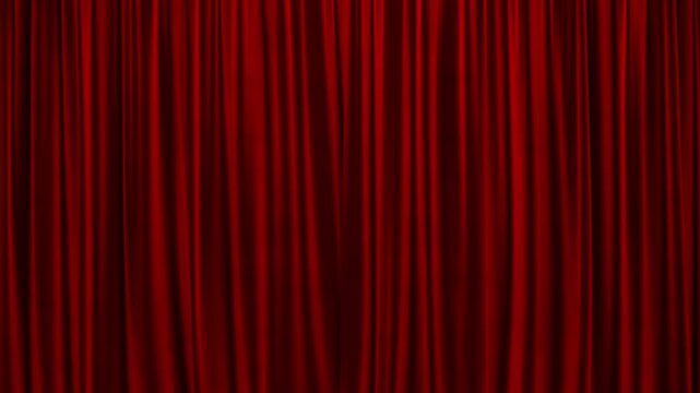 Realistic red velvet curtain closing on green screen and alpha matte. 4k 3d animation for transition compositing.