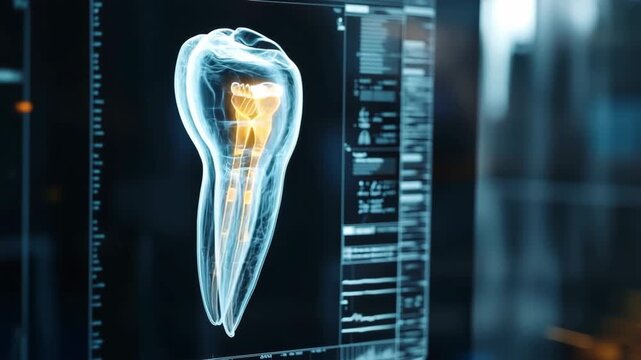 Dynamic analysis of dental 3d scans demonstrating tooth structure and health in high resolution display