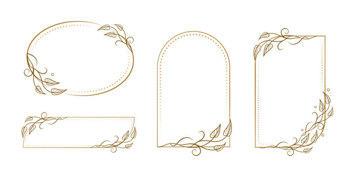 Elegant botanical label frames. Hand-drawn oval and arch borders for invitation and packaging design