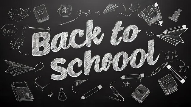 Back to School message on chalkboard with doodles education concept
