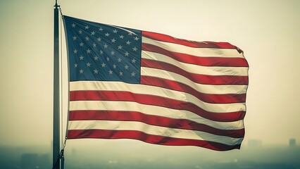 Waving american flag against cloudy sky