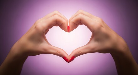 Fototapeta premium Womans Hands Forming a Heart Shape with Light Glowing Inside.