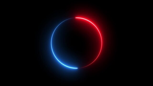 Neon circle loading icon animation glowing red and blue bar round shape processing rotation circular reset icon sign symbol on black background