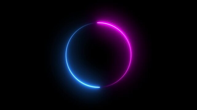 Neon circle loading icon animation glowing pink and blue bar round shape processing rotation circular reset icon sign symbol on black background