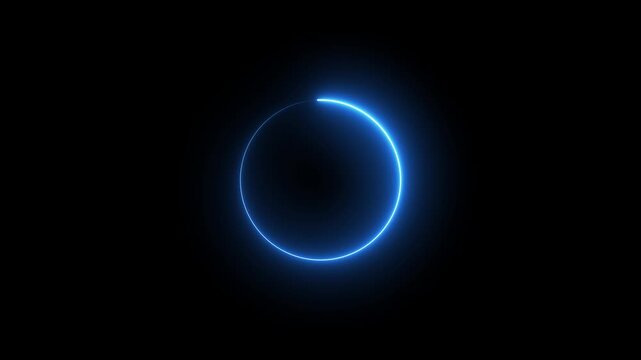 Neon circle loading icon animation glowing blue bar round shape processing rotation circular reset icon sign symbol on black background