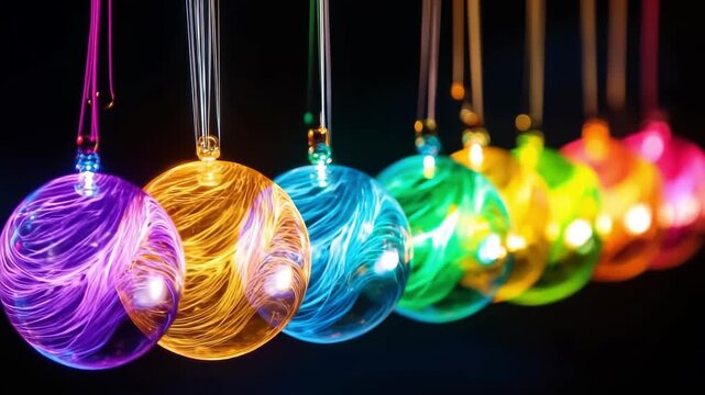 Vibrant newton's cradle in motion showcasing colorful pendulum swings and dynamic patterns