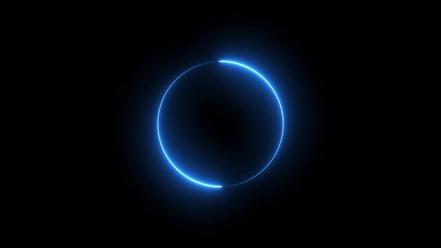 Neon circle loading icon animation glowing blue bar round shape processing rotation circular reset icon sign symbol on black background