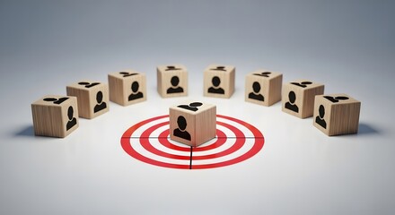 Target with person icon at center, surrounded by audience icons