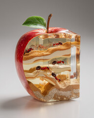 Ant farm inside a glass apple