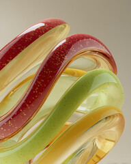 slices of red, green, and yellow apples in a glass glaze