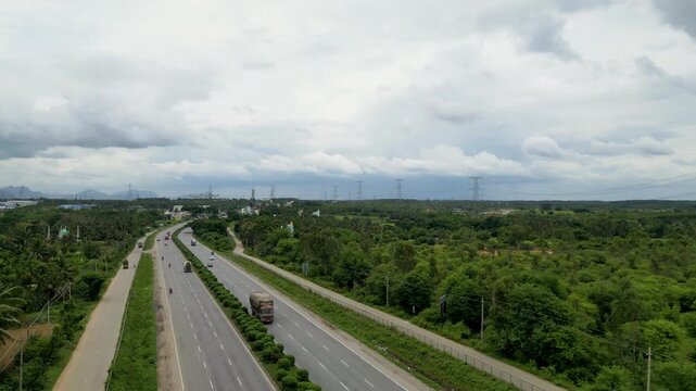 Aerial View of NH48 Bangalore&ndash;Mumbai Highway Near Nelamangala Industrial Area